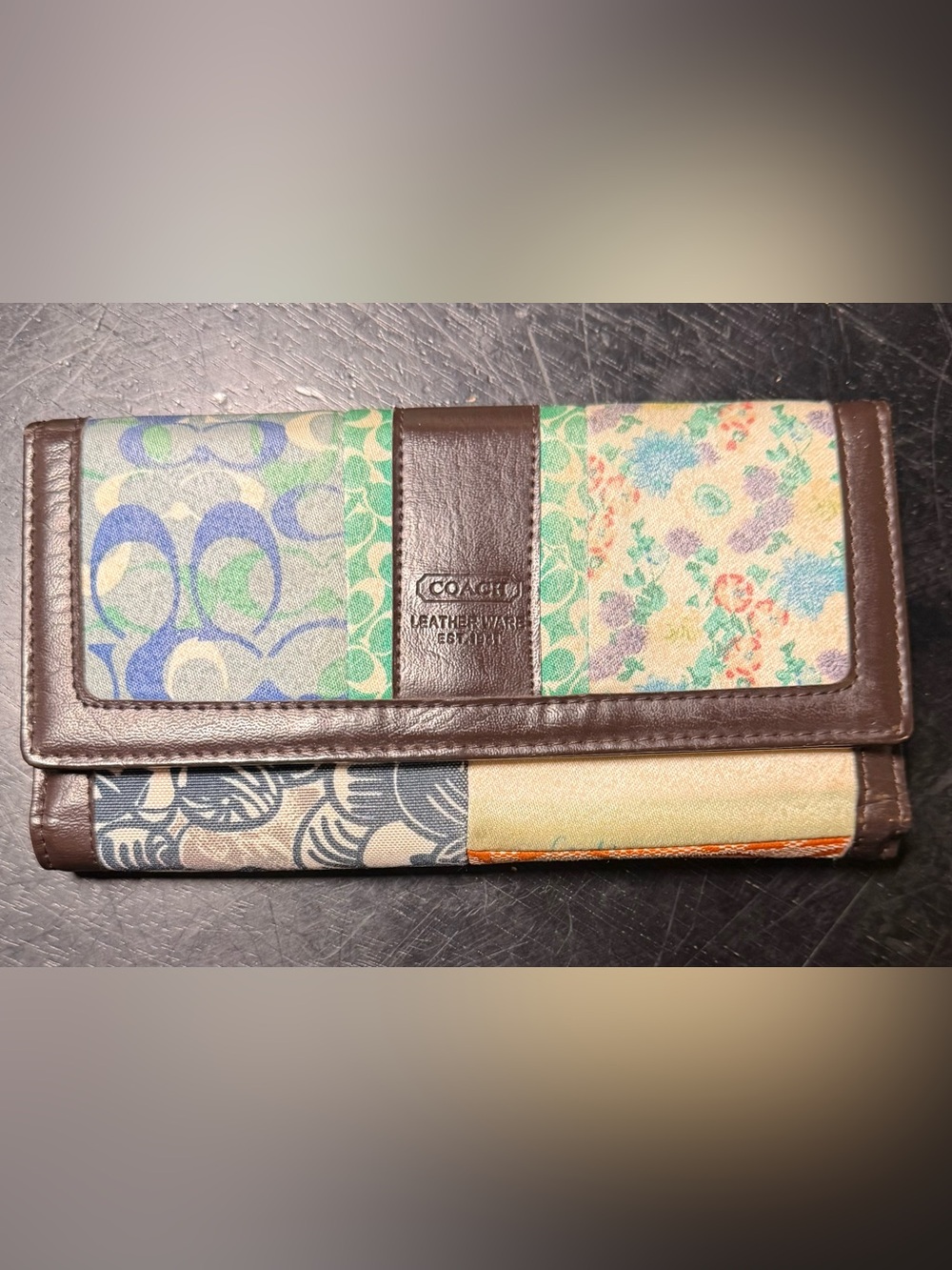 Coach Women's Patchwork Leather and Fabric Wallet Multicolor Vintage